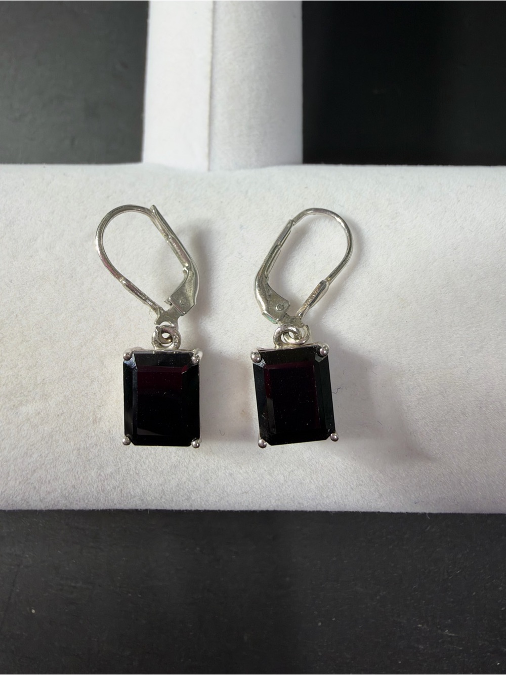 925 Sterling Silver Black stone Leverback Dangle Drop Earrings